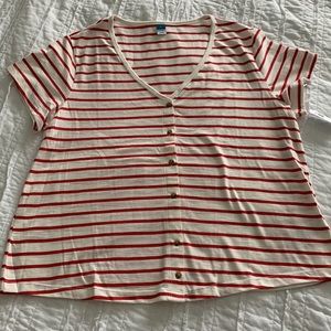 BNWT Old Navy button-down v neck slub knit tee (red/cream stripes)